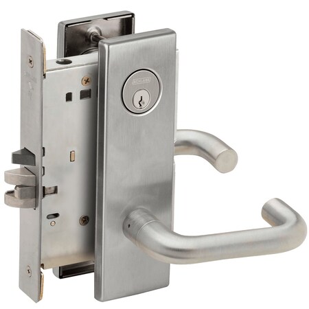 Schlage Grade 1 Classroom Security Mortise Lock, S123 Keyway, 03 Lever, N Escutcheon, Satin Chrome L9071P 03N 626